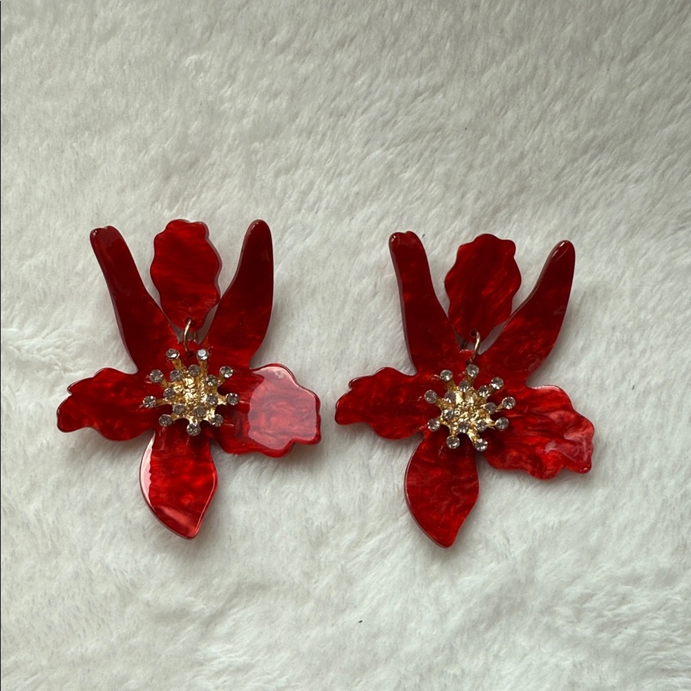 Elegant Red Floral Earrings